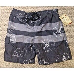 OP Men's E-Board Shorts Swim Trunks Size XXLHawaiian Floral Black + White  NWT